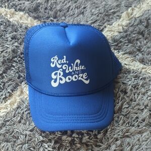 Red White And Booze Mesh Back Trucker Hat Blue Ball Cap Adjustable